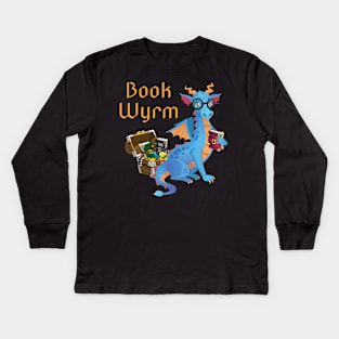 Book Wyrm Reading Dragon Kids Long Sleeve T-Shirt